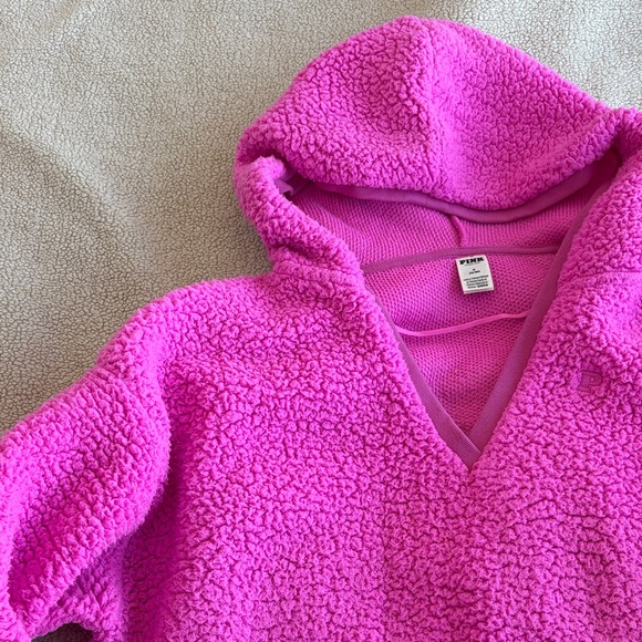 Victoria's Secret Pink Fleece Sherpa Neon Pink Hoodie - Picture 3 of 5